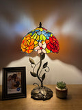 Enjoy Tiffany Style Table Lamp Stained Glass Rose Flowers Include LED Bulb ET1004-B H21*W10 In