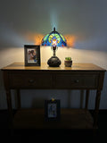 Enjoy Tiffany Style Table Lamp Blue Stained Glass Include LED Bulb ET1041 H14*W10 In