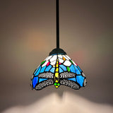 Tiffany Style Mini Hanging Lamp Blue Stained Glass Dragonfly LED bulb Included EP0861