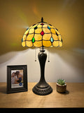 Enjoy Tiffany Style Table Lamp Gold Stained Glass Crystal Beans Vintage ET1275