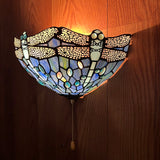 Tiffany Style Wall Sconce Lamp Blue Stained Glass Dragonfly LED Bulb Included EW1207