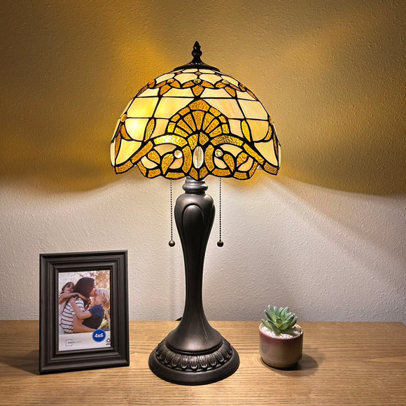 Tiffany Style Table Lamp Gold Stained Glass Baroque Style Lavender ET1250