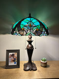 Enjoy Tiffany Style Table Lamp Green Brown Stained Glass  Vintage ET1638