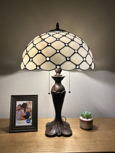 Enjoy Tiffany Style Table Lamp White Stained Glass Vintage ET1606