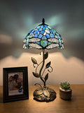 Enjoy Tiffany Style Table Lamp Blue Stained Glass Dragonfly Include LED Bulb ET1008 H21*W10 In