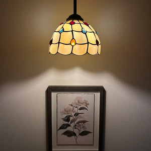 Tiffany Style Mini Hanging Lamp Gold Stained Glass Crystal Beans LED Bulb Included EP0875