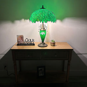 Tiffany Style Table Lamp Green Leaves Stained Glass24"H*16"W*16"D  ET1627-WB