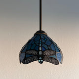 Tiffany Style Mini Hanging Lamp Blue Stained Glass Dragonfly LED bulb Included EP0807