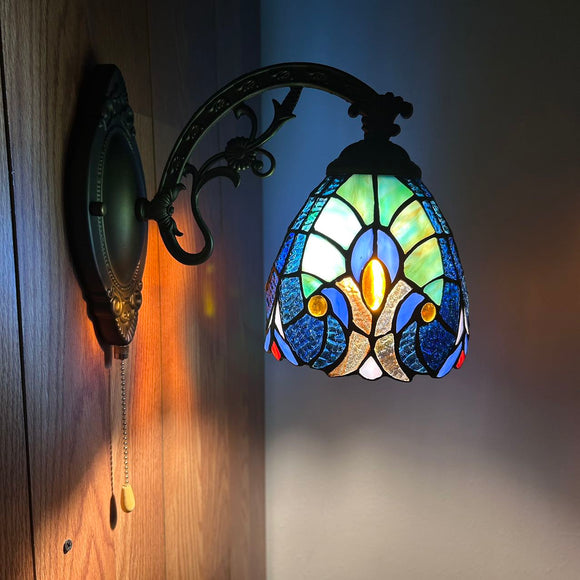 Tiffany Style Wall Sconce Lamp Blue Green Stained Glass LED Bulb Included EW0641