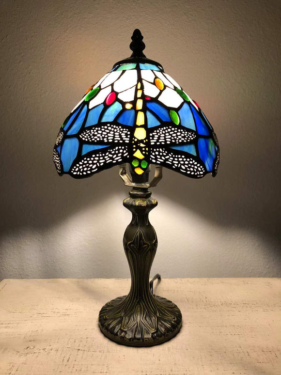 Enjoy Tiffany Style Blue Stained Glass Table Lamp Dragonfly ET0861