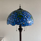 Enjoy Decor Lamps Tiffany Style Floor Lamp Blue Stained Glass Green Leaves Included LED Bulbs EF1651