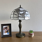 Tiffany Style Table Lamp White Stained Glass Flowers ET1263
