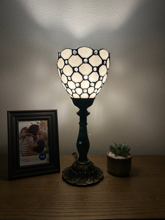 Tiffany Style torch table lamp white Stained Glass Crystal Beans included LED bulb