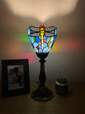 Tiffany Style torch table lamp blue stained glass dragonfly Included LED Bulb H15*W6 in