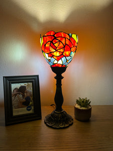 Tiffany Style torch table lamp stained glass Rose Flowers included LED bulb H15*W6 in