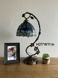 Enjoy Tiffany Style Table Lamp Tulip Blue Stained Glass Vintage H21*W11 In ET0855