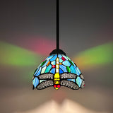 Enjoy Tiffany Style Mini Hanging Lamp Blue Stained Glass Dragonfly EP0801