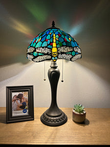 Enjoy Tiffany Style Table Lamp Dragonfly Green Blue Stained Glass ET1211