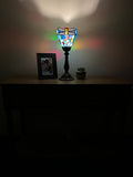 Tiffany Style torch table lamp blue stained glass dragonfly Included LED Bulb H15*W6 in