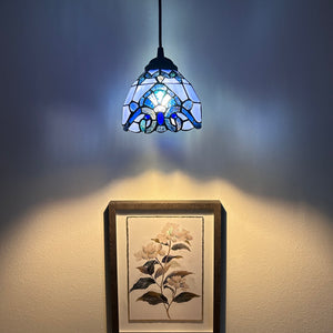 Enjoy Tiffany Style Mini Hanging Lamp Blue Stained Glass Baroque Style EP0618