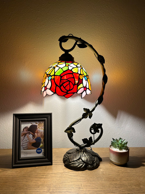 Enjoy Tiffany Style Rose Flower Stained Glass Table Lamp included LED bulb ET0804