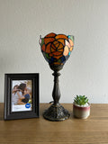 Tiffany Style torch table lamp stained glass Rose Flowers included LED bulb H15*W6 in