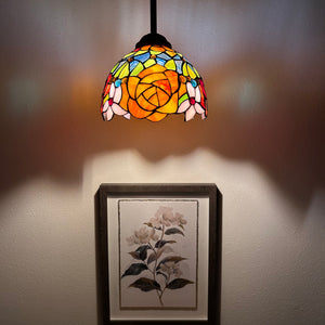 Enjoy Tiffany Style Mini Hanging Lamp Stained Glass Rose Flowers EP0803-B