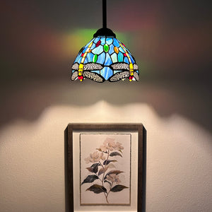 Enjoy Tiffany Style Mini Hanging Lamp Blue Stained Glass Dragonfly EP0801