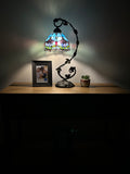 Enjoy Tiffany Style Table Lamp Tulip Blue Stained Glass Vintage H21*W11 In ET0855