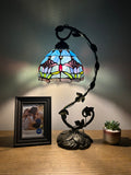 Enjoy Tiffany Style Table Lamp Tulip Blue Stained Glass Vintage H21*W11 In ET0855