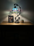 Enjoy Tiffany Style Table Lamp Tulip Blue Stained Glass Vintage H21*W11 In ET0855