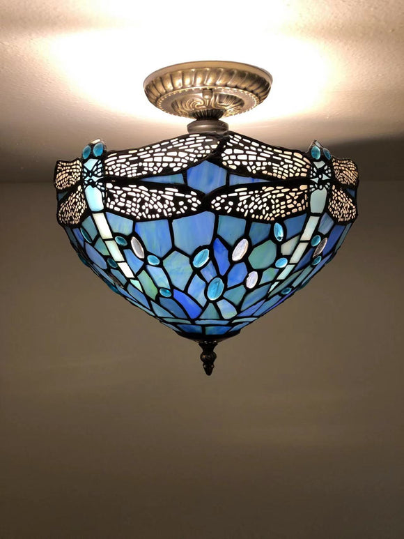 Tiffany Style Ceiling Lamp Dragonfly Blue EP1208