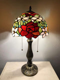 Enjoy Tiffany Style Table Lamp Stained Glass Rose Flowers Vintage H22*W12 Inch ET1204-A