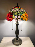 Enjoy Tiffany Style Table Lamp Stained Glass Rose Flowers Vintage H22*W12 Inch ET1204-A