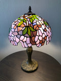 Tiffany style table lamp Purple stained glass green leaves ET1253