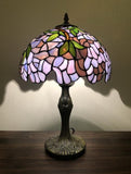 Tiffany style table lamp Purple stained glass green leaves ET1253