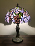 Tiffany style table lamp Purple stained glass green leaves ET1253