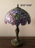 Tiffany style table lamp Purple stained glass green leaves ET1253