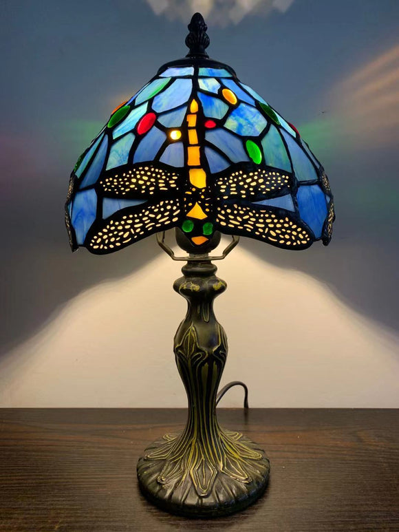 Enjoy Tiffany Style Blue Stained Glass Table Lamp Dragonfly ET0802