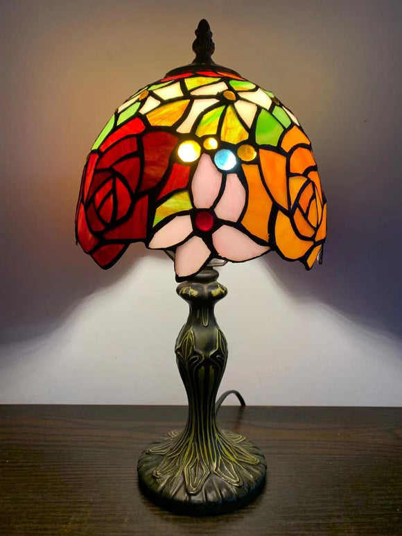 Enjoy Tiffany Style Mini Table Lamp   Rose Flowers Stained Glass included LED bulb ET0803