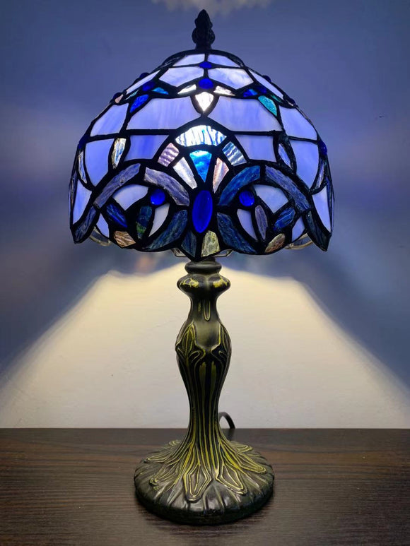 Enjoy Tiffany Style Blue Stained Glass Baroque Style Lavender Table Lamp ET0819